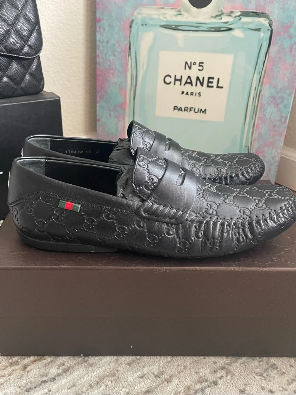 SALE❤️ GUCCI Black Leather Guccissima GG Men's Loafers Made in Italy size 10 B